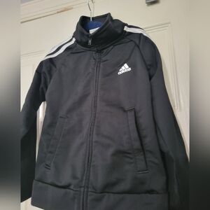 Adidas Boys Black White  Track Jacket Stripes Sleeve Full Zip Size 4